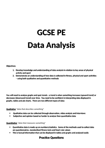 Data Analysis Revision Booklet GCSE PE Edexcel Course (2016 onwards)