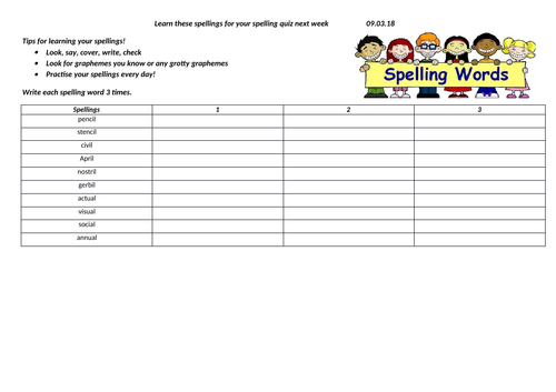 Spelling lists year 2 for 5 weeks differentiated | Teaching Resources