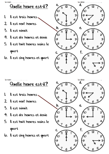 Telling Time In French Worksheets With Answers