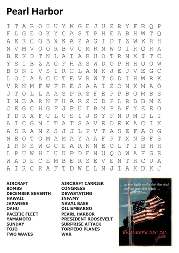 Pearl Harbor Word Search