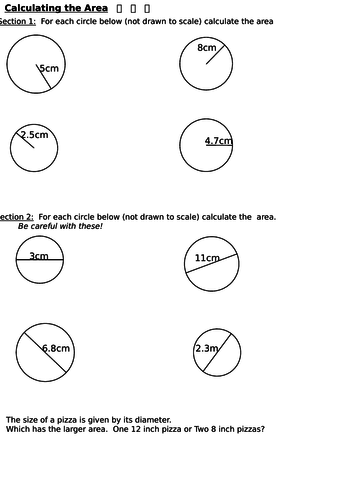 Area of circle worksheet | Teaching Resources