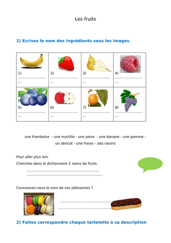 la nourriture / food / activities | Teaching Resources