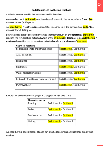 KS3 Chemical reactions Endothermic and exothermic reactions | Teaching