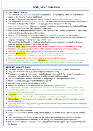 Soul, Mind and Body - OCR Religious Studies A Level