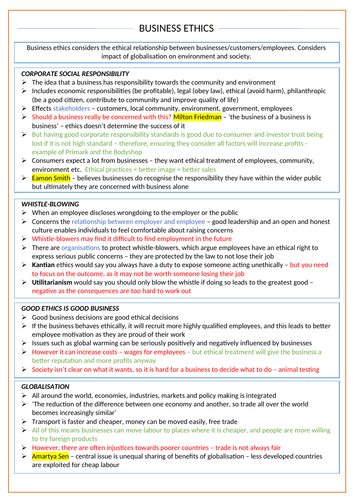 Business Ethics - OCR Religious Studies A Level