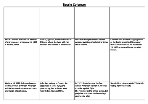 Bessie Coleman Comic Strip and Storyboard