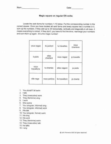 french er verbs conjugation fun no prep worksheet magic