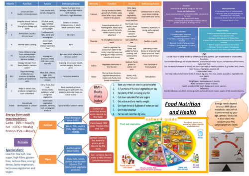 Revision Summary Sheet: Food Nutrition and Health