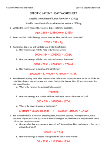 Specific Heat Capacity And Latent Heat Worksheet Answers