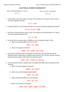 Electrical Power Worksheet with Answers | Teaching Resources