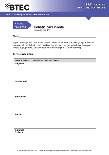 BTEC Level 3 Health and Social Care Unit 2 Working in Health and Social ...