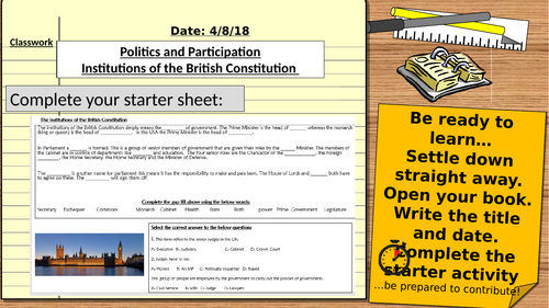 AQA 9-1 Citizenship: Politics and Participation. REVISION lesson for the British Constitution