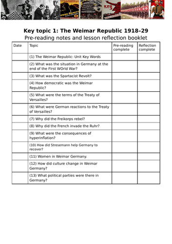 EDEXCEL 9-1 GERMANY KEY TOPIC ONE: Flipped Learning Tracker