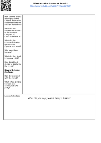 EDEXCEL 9-1 GERMANY KEY TOPIC ONE FLIPPED LEARNING 3:  Why did the Spartacists revolt?