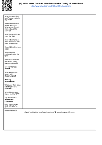 EDEXCEL 9-1 GERMANY KEY TOPIC ONE FLIPPED LEARNING 6:  What were German reactions to the TofV?