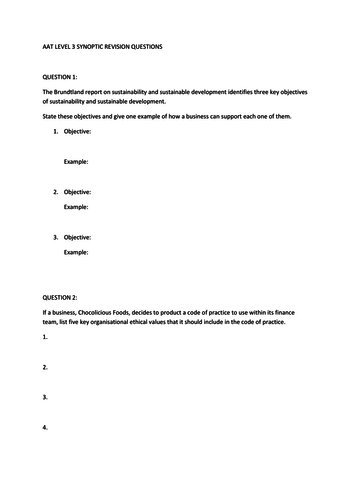 AAT Level 3 Synoptic Revision Questions