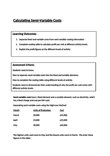 AAT Level 3 Costing - Semi-Variable Costs - High Low Method Question and Answers