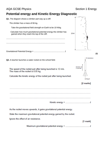 Energy - K.E & P.E Diagnostic