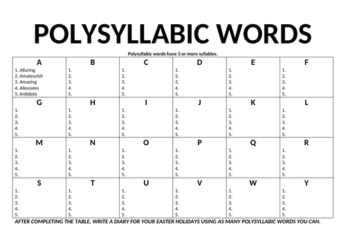 Vocabulary building lesson on polysyllabic words