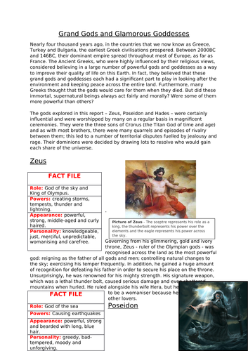 wagoll greek gods non chronological report teaching resources how to write reflection