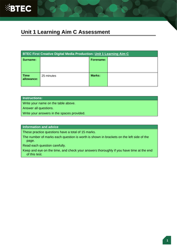 Unit 1 Learning Aim C Bundle: BTEC First in Creative Digital Media ...