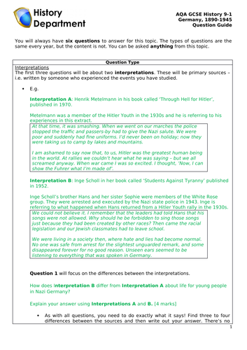 AQA GCSE History Germany QUESTION GUIDE