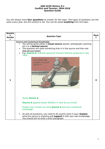 AQA GCSE History Conflict & Tension 1894-1918 QUESTION GUIDE