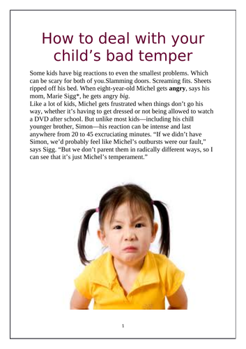 Deal With Short Temper Kids Teaching Resources