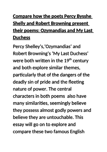 GCSE 9-1 Exemplar Grade 9 essay Power and conflict  Ozymandias & My last duchess