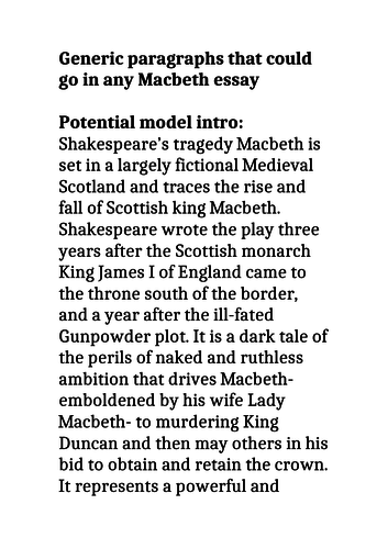 GCSE 9-1 Three Grade 9 Macbeth paragraphs that could be used in any essay