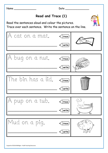 CVC Word Work Worksheets - Read Write Trace Draw Cut and Glue Missing ...