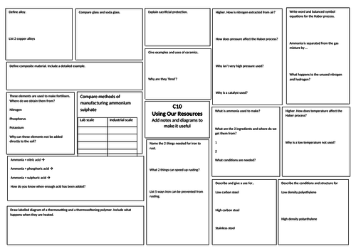 AQA C10 Resources Revision Broadsheet Chemistry only Part 2 | Teaching ...