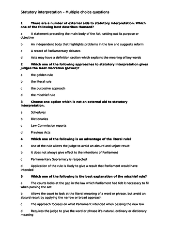 Law - 10 multiple choice questions on Parliamentary Law Making and ...