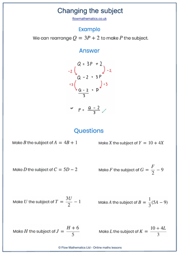 Changing the subject worksheet. | Teaching Resources