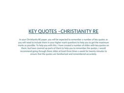 CHRISTIANITY RE KEY QUOTES  Teaching Resources