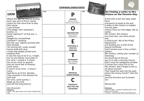 comparing-unseen-poetry-practice-1939-and-on-finding-a-letter-gcse