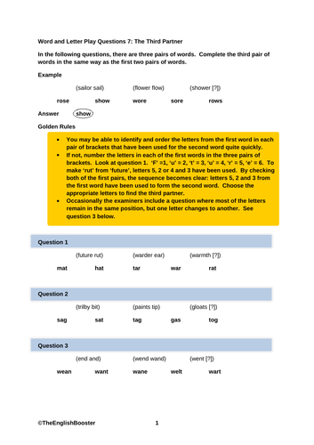 verbal reasoning worksheets teaching resources