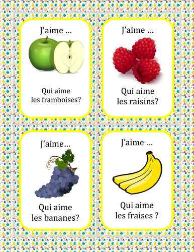 La nourriture - Qui aime? - Fruits - Card Game