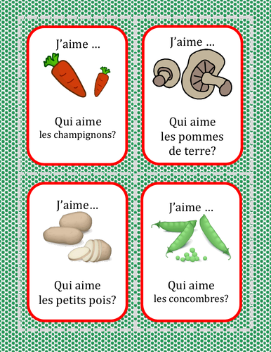 La nourriture - Qui aime? - Légumes - Card Game