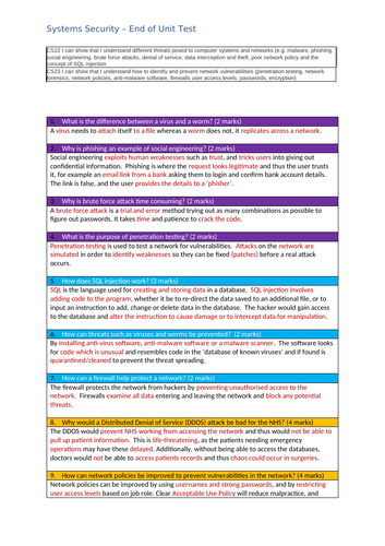 GCSE Computer Science 9-1 C1 Systems Security