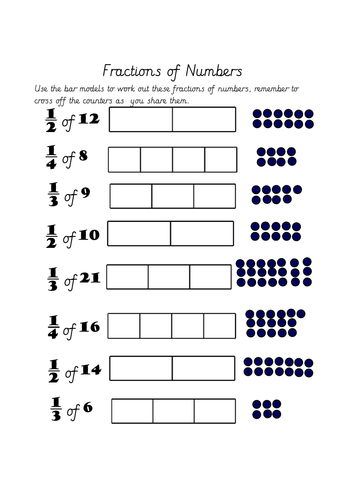 fractions of amounts homework sheet