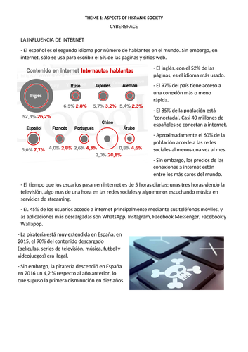 New Spanish A Level - Cyberspace: Fact File. Paper 3 (Speaking exam) support.