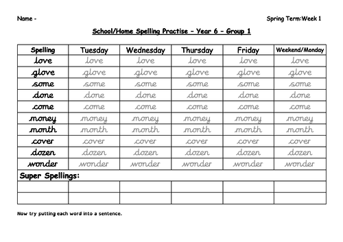 Year 6 Spelling Spring 1 Week 1