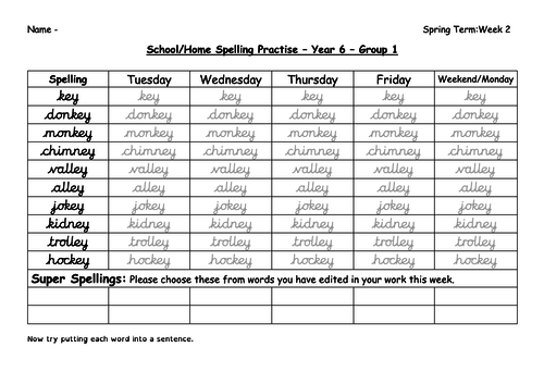 Year 6 Spelling Spring 1 Week 2
