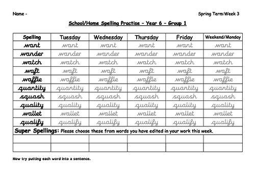 Year 6 Spelling Spring 1 Week 3