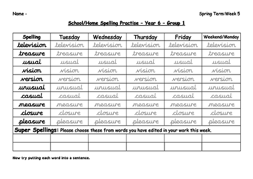Year 6 Spelling Spring 1 Week 5