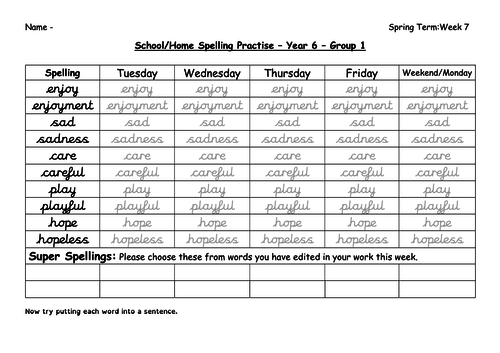 Year 6 Spelling Spring 1 Week 7