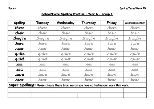 Year 6 Spelling Spring 2 Week 10