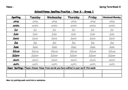 Year 6 Spelling Spring 2 Week 11