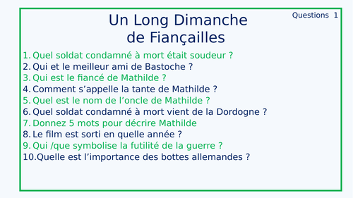 IMPROVED: Un Long Dimanche de Fiancailles - 100 questions and answers ...